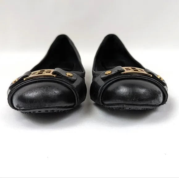 Tory Burch Ambrose Ballet Flats Leather Cap Toe Balletcore Preppy Black size 6.5