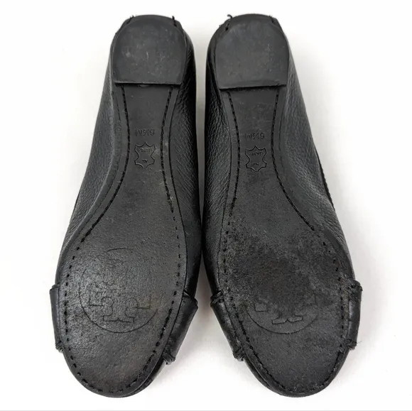 Tory Burch Ambrose Ballet Flats Leather Cap Toe Balletcore Preppy Black size 6.5
