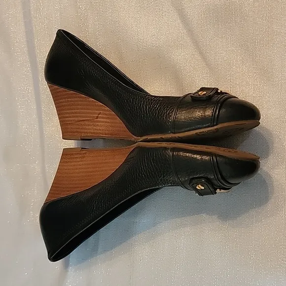 Tory Burch Black Natalya Mid Wedges Women's Size 9.5