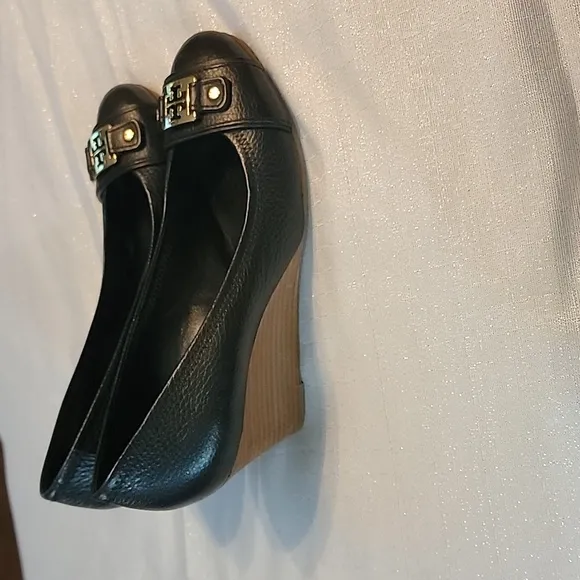 Tory Burch Black Natalya Mid Wedges Women's Size 9.5