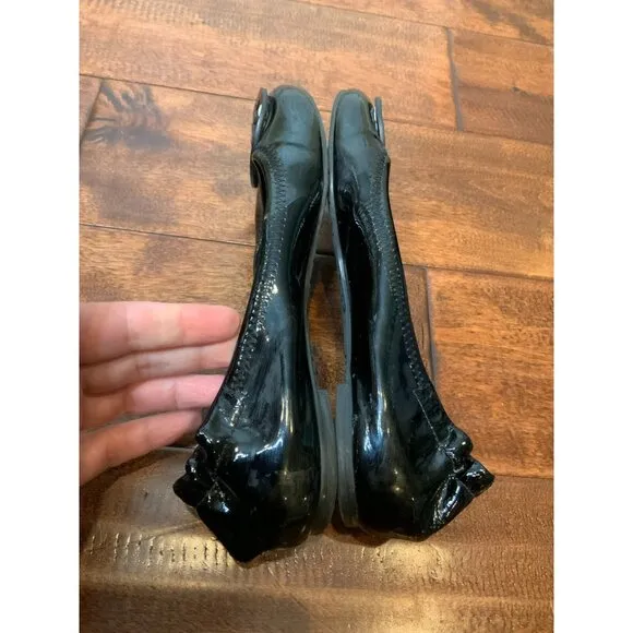 Tory Burch Black Patent Leather Logo Ballet Flats, Size 5