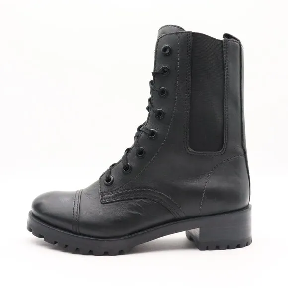 Tory Burch Broome Lace Up Black Leather Combat Boots‎ Womens Size 6M US