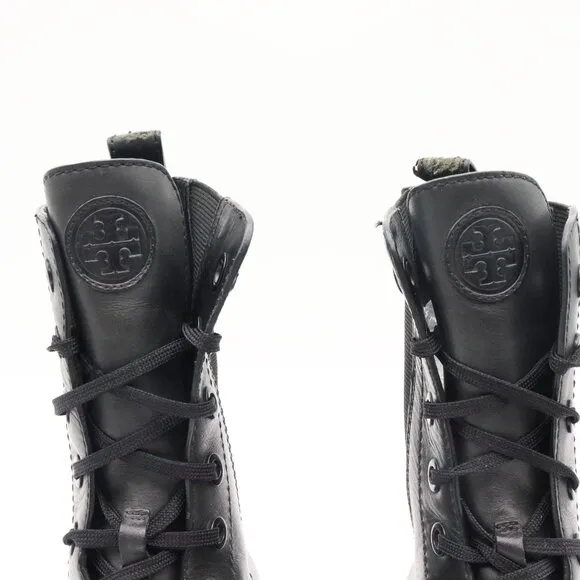 Tory Burch Broome Lace Up Black Leather Combat Boots‎ Womens Size 6M US