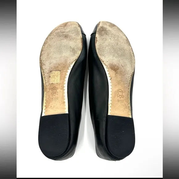 Tory Burch Chelsea Ballet Flats Napa Leather Black Gold Medallion cap toe 9.5M