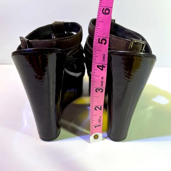 Tory Burch Dark Brown Wedge Sandals with Embellishments and Ankle Straps