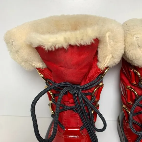 Tory Burch Duck Rain Lace Up Waterproof Boots Navy Red 5