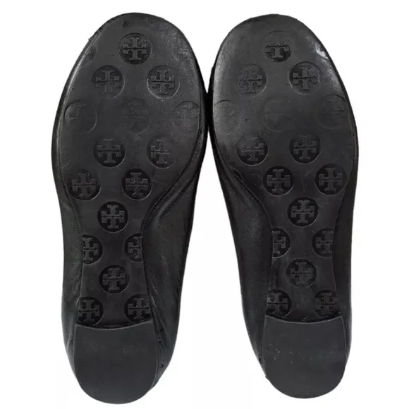 Tory Burch Elastic Back Black Gold  Leather Ballet Ballerina Flats Women's 7.5