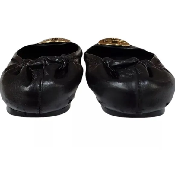 Tory Burch Elastic Back Black Gold  Leather Ballet Ballerina Flats Women's 7.5