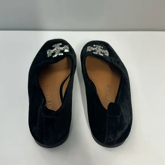 Tory Burch Eleanor Crystal Embellished Velvet Black Ballet Flats Size 7.5