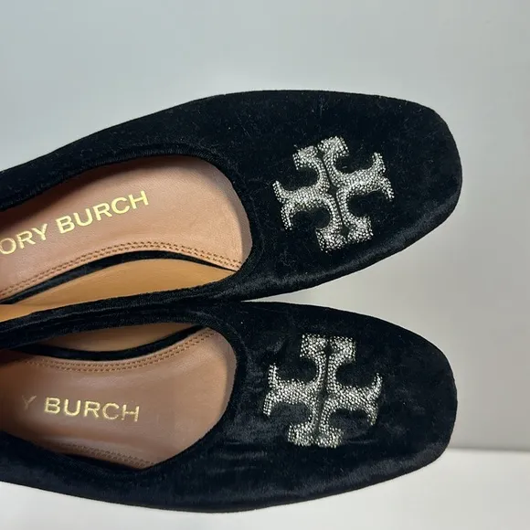 Tory Burch Eleanor Crystal Embellished Velvet Black Ballet Flats Size 7.5