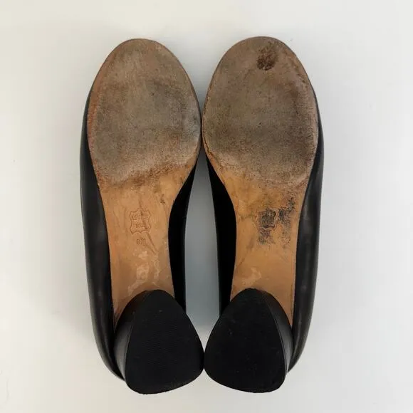 Tory Burch Elizabeth Logo Black Leather Pumps Shoes Round Toe Block Heel 9M