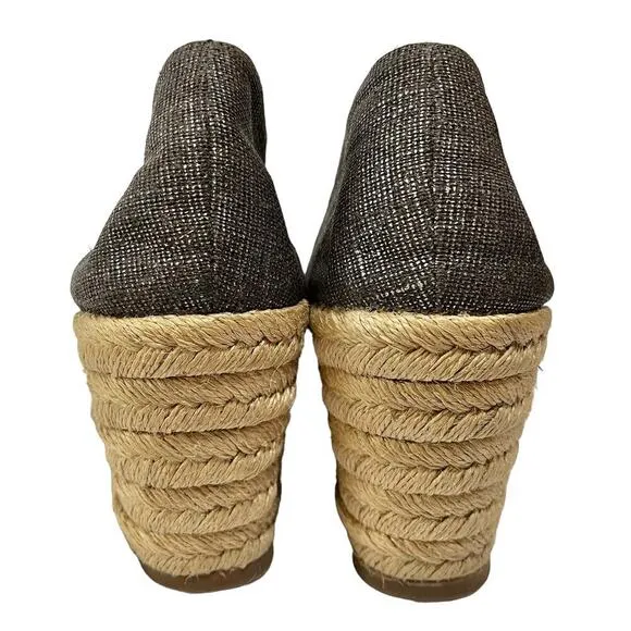 Tory Burch Filipa Pewter Linen Espadrille Wedges - Metallic Peep-Toe Heels