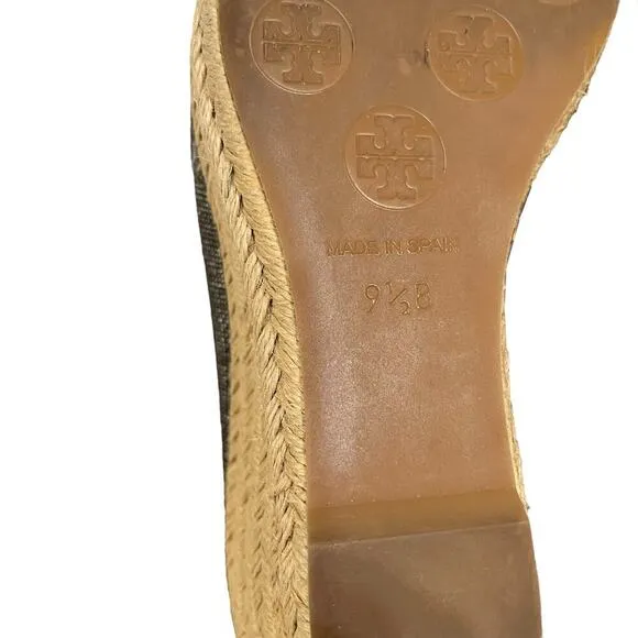 Tory Burch Filipa Pewter Linen Espadrille Wedges - Metallic Peep-Toe Heels