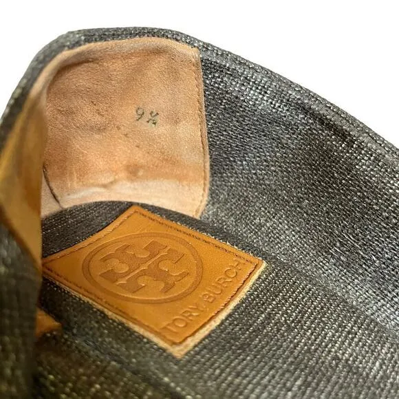 Tory Burch Filipa Pewter Linen Espadrille Wedges - Metallic Peep-Toe Heels