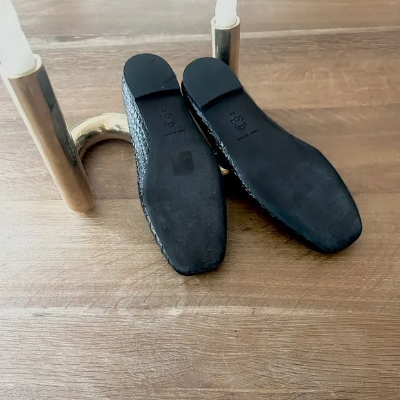 Tory Burch Georgia Croc Embossed Leather Ballet Flat Shoes Black (6.5)