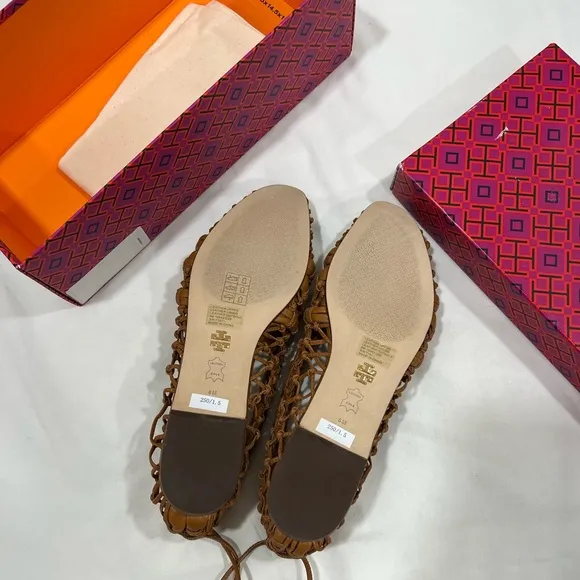 Tory Burch Helena brown mesh lace up ballet flat