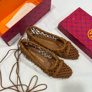 Tory Burch Helena brown mesh lace up ballet flat