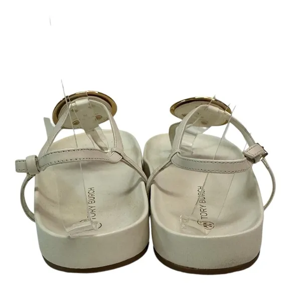 Tory Burch Ivory Patos Thong  T Strap Gold Disc Sandal Shoes with Dust Bag Sz 8