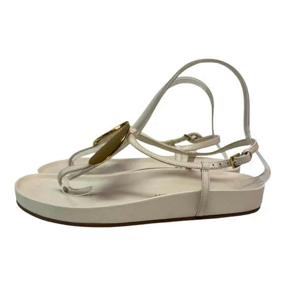 Tory Burch Ivory Patos Thong  T Strap Gold Disc Sandal Shoes with Dust Bag Sz 8
