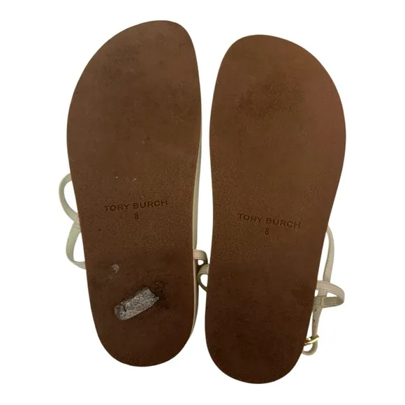 Tory Burch Ivory Patos Thong  T Strap Gold Disc Sandal Shoes with Dust Bag Sz 8