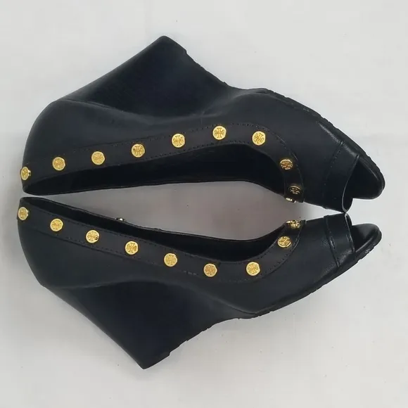 Tory Burch Leather Peep Toe Wedges size 7 M