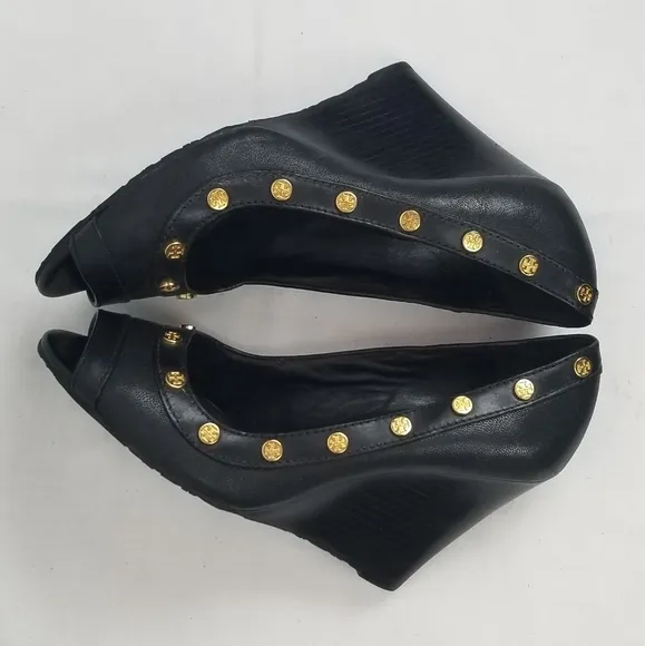Tory Burch Leather Peep Toe Wedges size 7 M