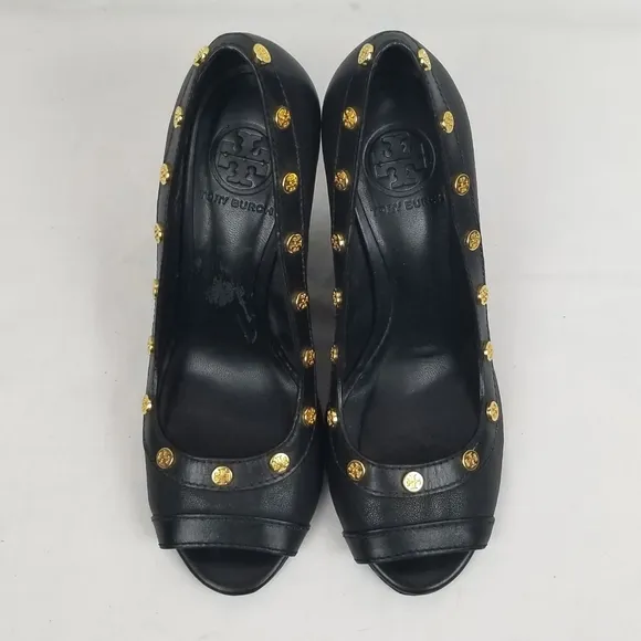 Tory Burch Leather Peep Toe Wedges size 7 M
