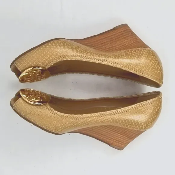 Tory Burch Leather Peep Toe Wedges size 7