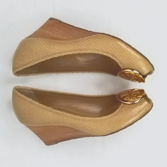 Tory Burch Leather Peep Toe Wedges size 7