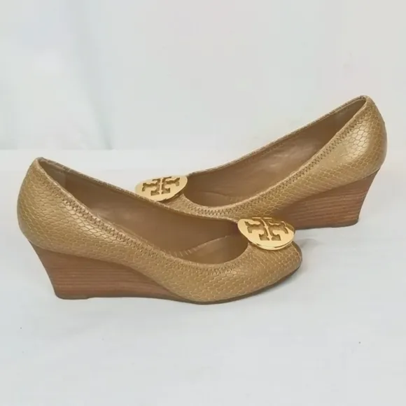 Tory Burch Leather Peep Toe Wedges size 7