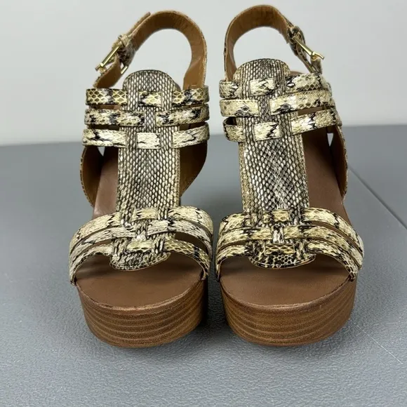 Tory Burch Leslie Wooden Platform Wedges. Leather Snake Skin Print. Size 9.5.