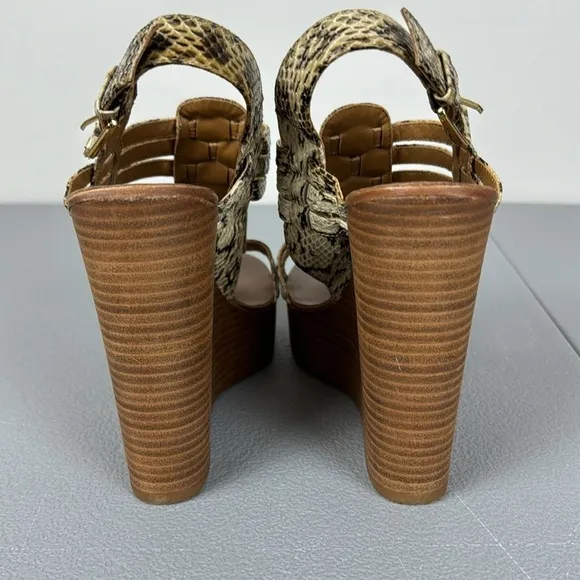 Tory Burch Leslie Wooden Platform Wedges. Leather Snake Skin Print. Size 9.5.