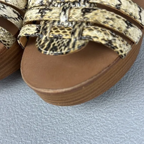 Tory Burch Leslie Wooden Platform Wedges. Leather Snake Skin Print. Size 9.5.