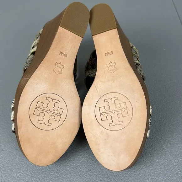 Tory Burch Leslie Wooden Platform Wedges. Leather Snake Skin Print. Size 9.5.