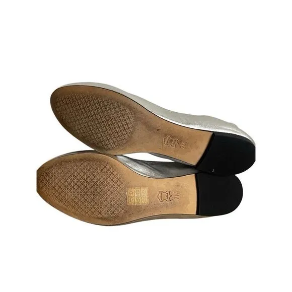 Tory Burch Liana Round Toe Rhinestone Logo Metallic Leather Ballet Flats Size 7