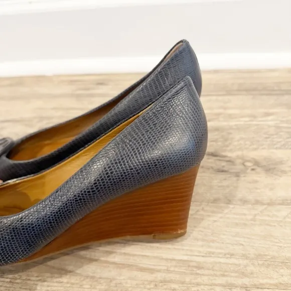 Tory Burch Lizard Print Leather Wedges - Size US 9