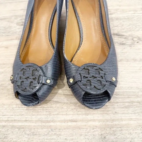 Tory Burch Lizard Print Leather Wedges - Size US 9