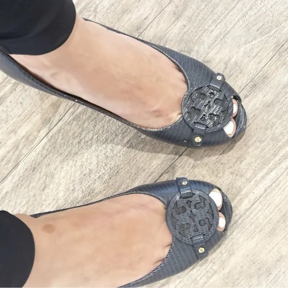 Tory Burch Lizard Print Leather Wedges - Size US 9