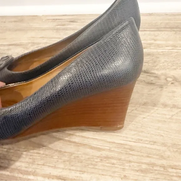 Tory Burch Lizard Print Leather Wedges - Size US 9