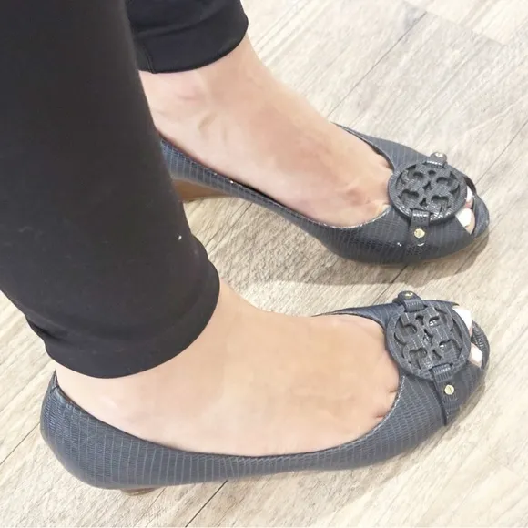 Tory Burch Lizard Print Leather Wedges - Size US 9