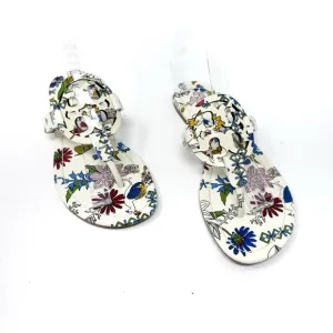 TORY BURCH Miller Cream Rainbow Floral Patent Leather Sandals Size 6.5