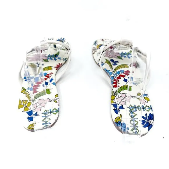 TORY BURCH Miller Cream Rainbow Floral Patent Leather Sandals Size 6.5