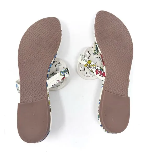 TORY BURCH Miller Cream Rainbow Floral Patent Leather Sandals Size 6.5