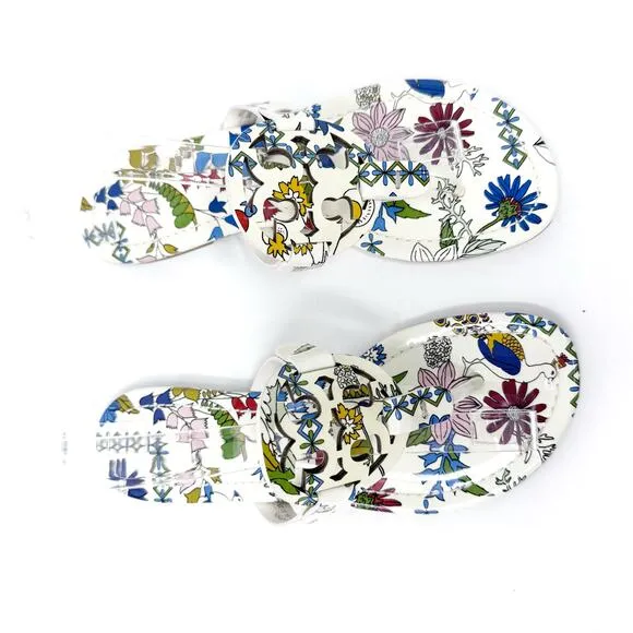 TORY BURCH Miller Cream Rainbow Floral Patent Leather Sandals Size 6.5