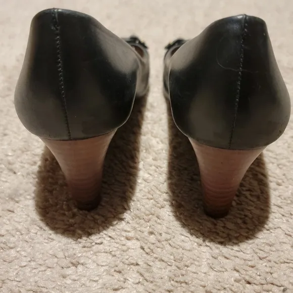 Tory Burch Mini Miller Peep Toe Wedge Black Size 7.5