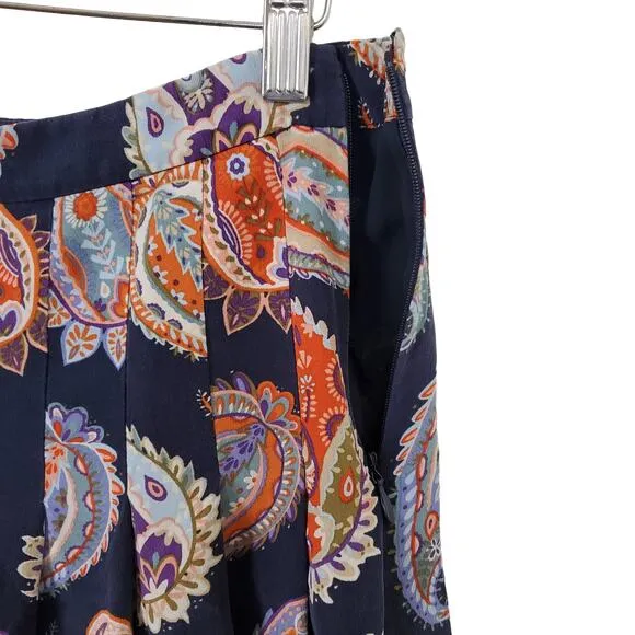 TORY BURCH | PAISLEY MULTICOLORED PLEATED 100% SILK MINI SKIRT WOMEN'S SIZE 4