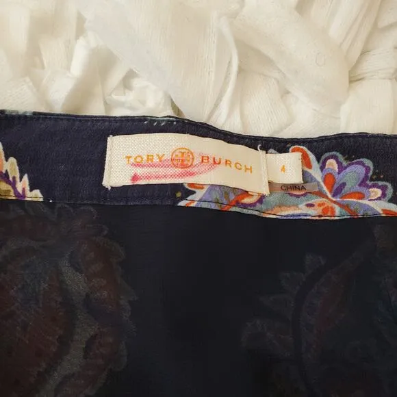 TORY BURCH | PAISLEY MULTICOLORED PLEATED 100% SILK MINI SKIRT WOMEN'S SIZE 4