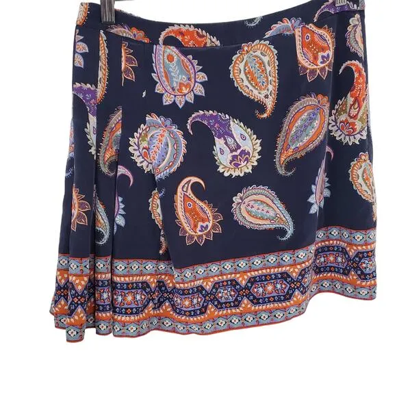 TORY BURCH | PAISLEY MULTICOLORED PLEATED 100% SILK MINI SKIRT WOMEN'S SIZE 4