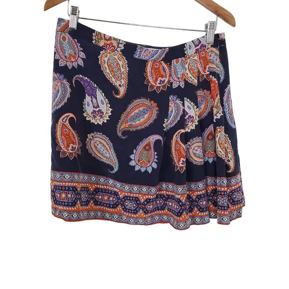 TORY BURCH | PAISLEY MULTICOLORED PLEATED 100% SILK MINI SKIRT WOMEN'S SIZE 4