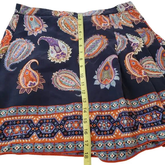 TORY BURCH | PAISLEY MULTICOLORED PLEATED 100% SILK MINI SKIRT WOMEN'S SIZE 4